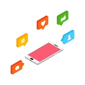 Isometric social networking, internet concept, vector illustration 库存插图