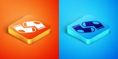 Isometric Socks icon isolated on orange and blue background. Vector Illustrazione stock