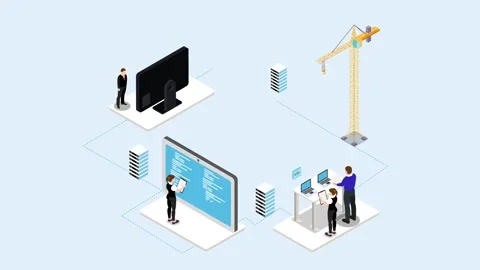 Isometric Software Development Network with Engineers and Servers 3d animat.. Stock Footage 337940657