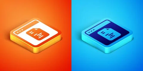 Isometric Software, web developer programming code icon isolated on orange and 스톡 일러스트