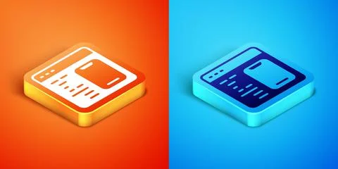 Isometric Software, web developer programming code icon isolated on orange and Stock Illustration