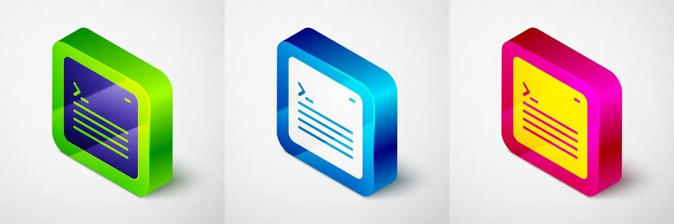 Isometric Software, web developer programming code icon isolated on grey back Stock Illustration