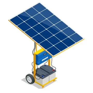 Isometric Solar Panel and Green Energy Battery. Renewable Energy Sources. Backup Stock Illustration