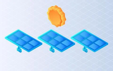 Isometric solar panels on white background. Stock Illustration