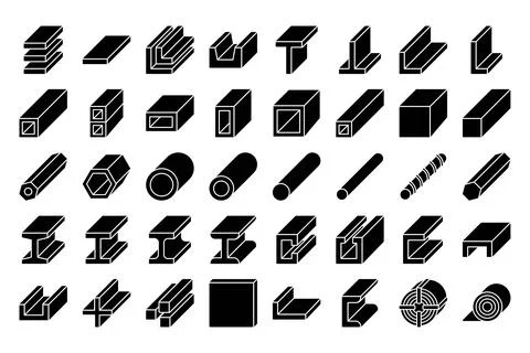 Isometric Solid Steel Beam and Metal Profile Set Industrial Construction El.. Illustrazione stock
