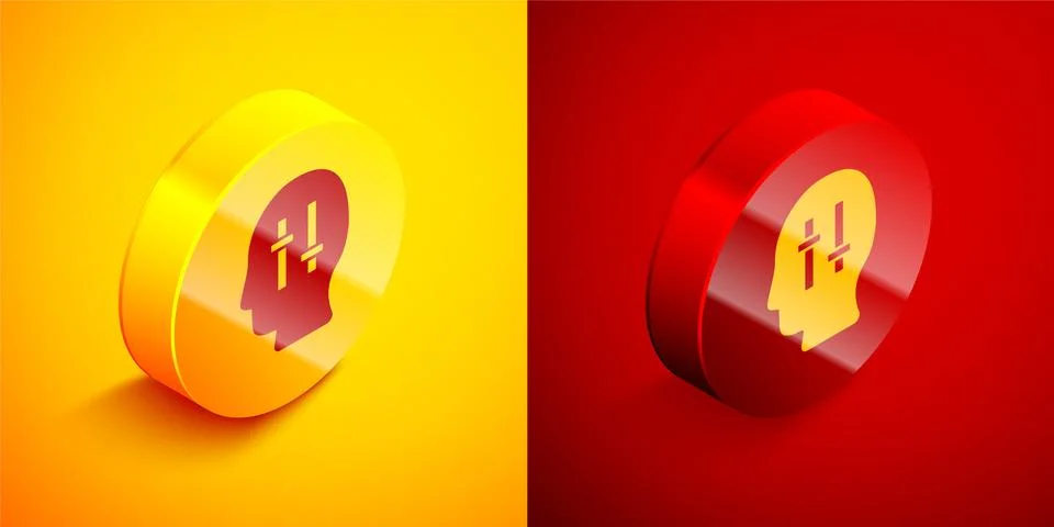 Isometric Solution to the problem in psychology icon isolated on orange and red Stock Illustration