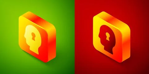 Isometric Solution to the problem in psychology icon isolated on green and red Illustrazione stock