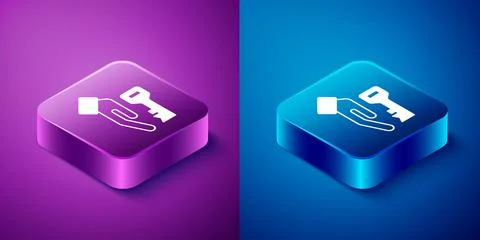 Isometric Solution to the problem in psychology icon isolated on blue and purple Illustrazione stock