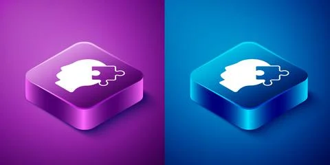 Isometric Solution to the problem in psychology icon isolated on blue and purple 스톡 일러스트