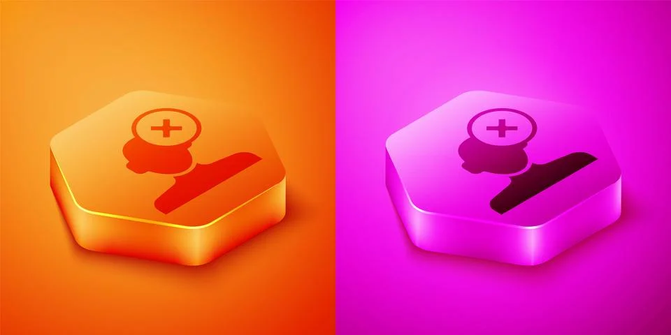 Isometric Solution to the problem in psychology icon isolated on orange and pink Illustrazione stock