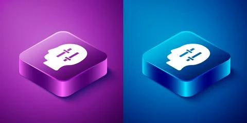 Isometric Solution to the problem in psychology icon isolated on blue and purple Stock Illustration
