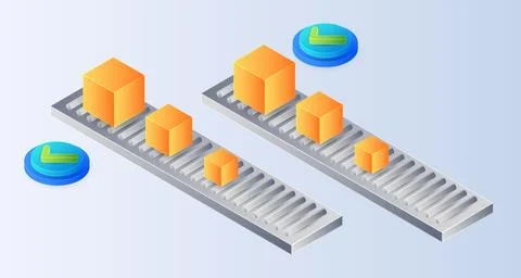 Isometric sorting boxes, moving package on white background. Delivery packa.. Stock Illustration