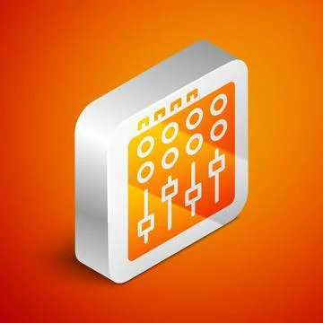 Isometric Sound mixer controller icon isolated on orange background. Dj equip Stock Illustration
