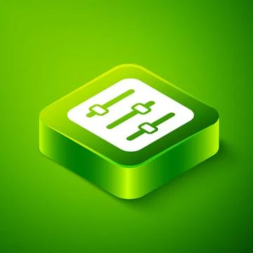 Isometric Sound mixer controller icon isolated on green background. Dj equipment Stock Illustration