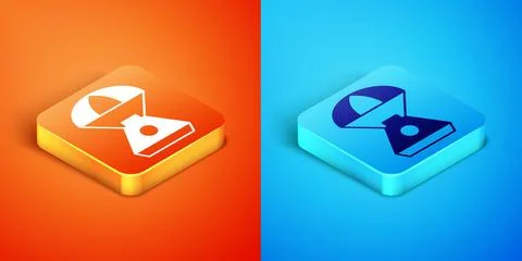 Isometric Space capsule icon isolated on orange and blue background. Vector Illustrazione stock