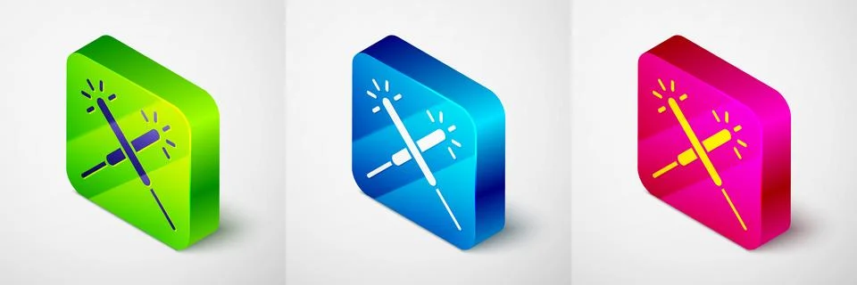 Isometric Sparkler firework icon isolated on grey background. Festive Chris.. イラスト素材