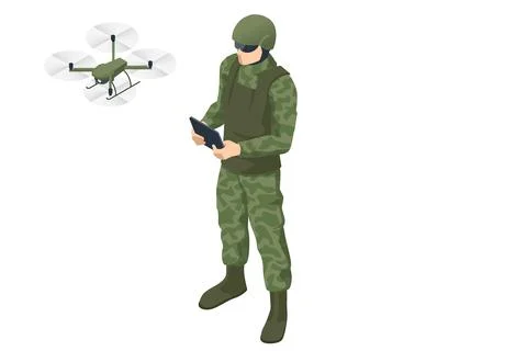 Isometric Special Soldier are Using Drone for Scouting During Military Operation 스톡 일러스트