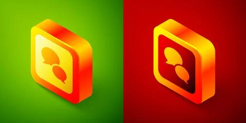 Isometric Speech bubble chat icon isolated on green and red background. Message 스톡 일러스트