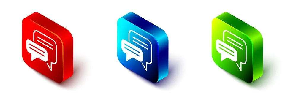 Isometric Speech bubble chat icon isolated on white background. Message icon Stock Illustration