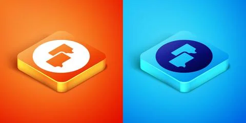Isometric Speech bubble chat icon isolated on orange and blue background Stock Illustration