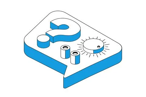 Isometric speech bubble with question mark and buttons switches regulation. Stock Illustration