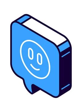 Isometric speech bubble sign smile face, emoji, Stock Illustration