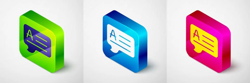 Isometric Speech bubbles with Answer icon isolated on grey background. FAQ sign Stock Illustration