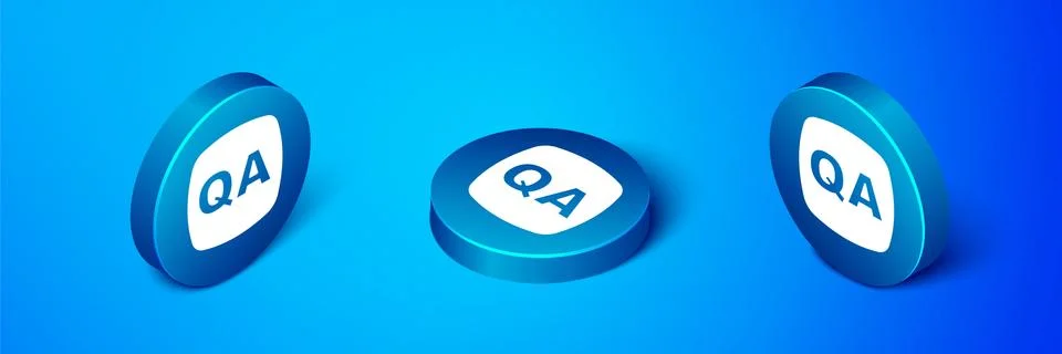 Isometric Speech bubbles with Question and Answer icon isolated on blue Stock Illustration