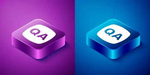 Isometric Speech bubbles with Question and Answer icon isolated on blue and Stock Illustration