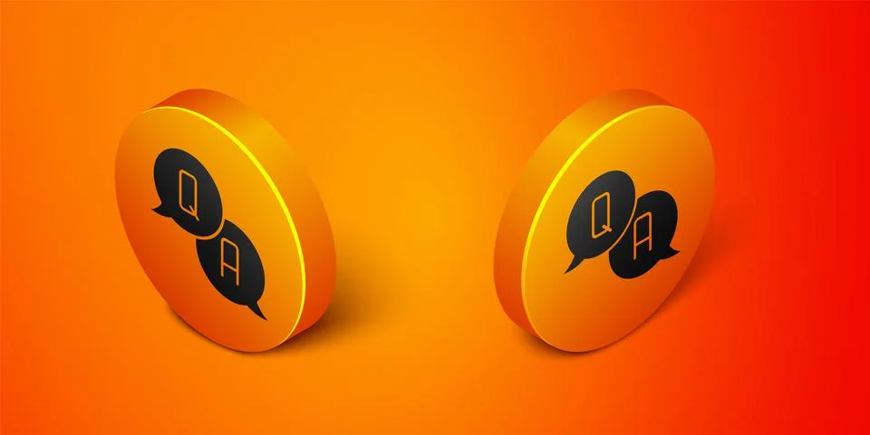 Isometric Speech bubbles with Question and Answer icon isolated on orange Illustrazione stock