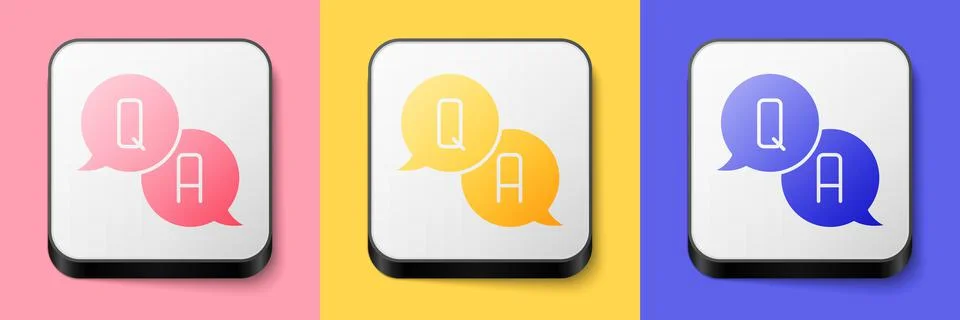 Isometric Speech bubbles with Question and Answer icon isolated on pink, yellow Stock Illustration