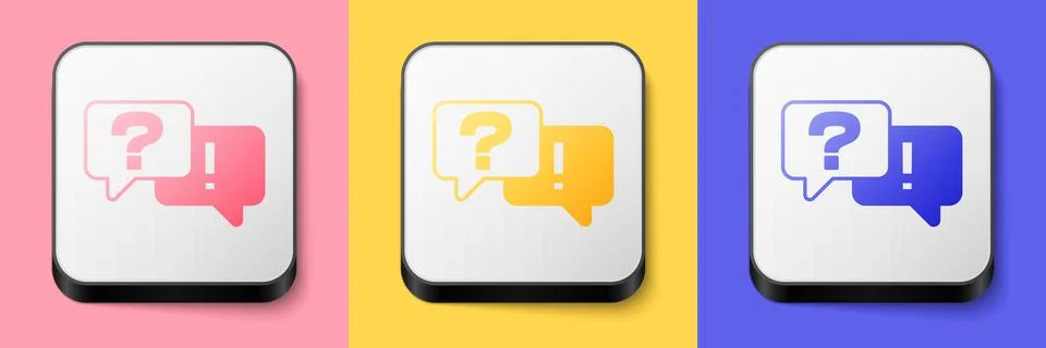 Isometric Speech bubbles with Question and Answer icon isolated on pink, yellow Illustrazione stock
