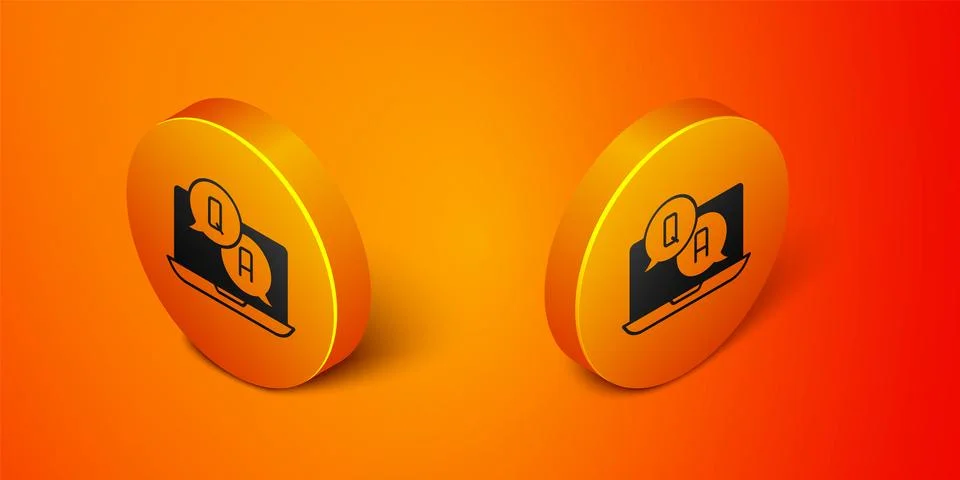Isometric Speech bubbles with Question and Answer icon isolated on orange Illustrazione stock