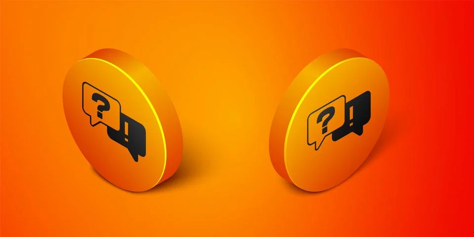 Isometric Speech bubbles with Question and Answer icon isolated on orange Stock Illustration