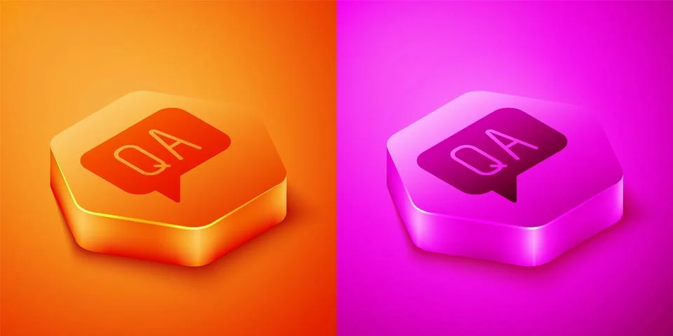 Isometric Speech bubbles with Question and Answer icon isolated on orange a.. Stock Illustration