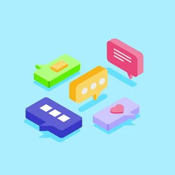 Isometric Speech Bubbles Vector Illustration Flat Design Stock Illustration