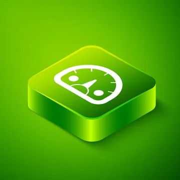 Isometric Speedometer icon isolated on green background. Green square button Stock Illustration