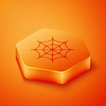 Isometric Spider web icon isolated on orange background. Cobweb sign. Happy Stock Illustration