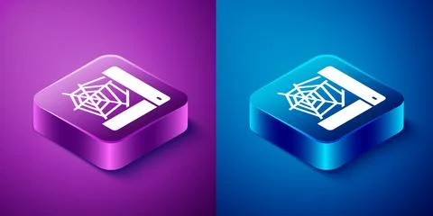 Isometric Spider web icon isolated on blue and purple background. Cobweb sign Stock Illustration