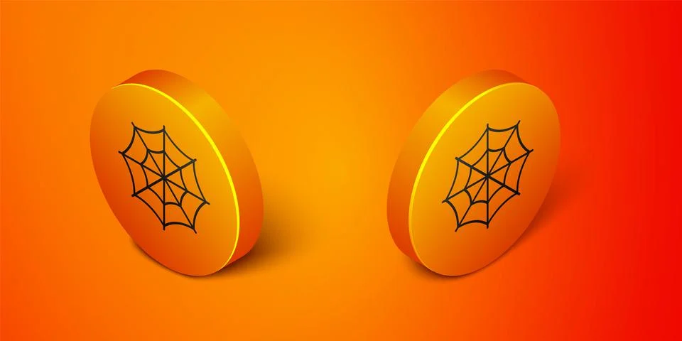 Isometric Spider web icon isolated on orange background. Cobweb sign. Happy Stock Illustration