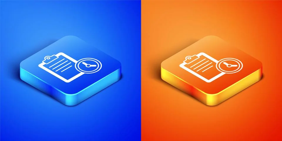Isometric Sport training program or fitness plan icon isolated on blue and Stock-Illustration