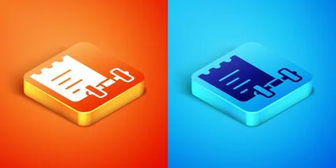 Isometric Sport training program or fitness plan icon isolated on orange and  Stock Illustration