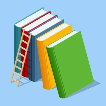 Isometric stack of book on white background. Knowledge, learning and education Stock Illustration