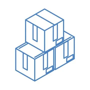 Isometric stack of cardboard boxes work linear style icon design Stock Illustration