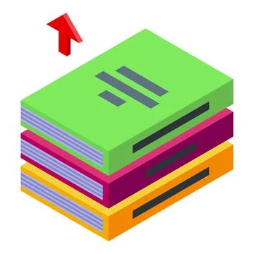 Isometric stack of colorful books with red arrow イラスト素材