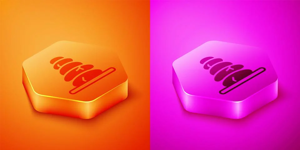 Isometric Stack hot stones icon isolated on orange and pink background. Spa s Stock Illustration