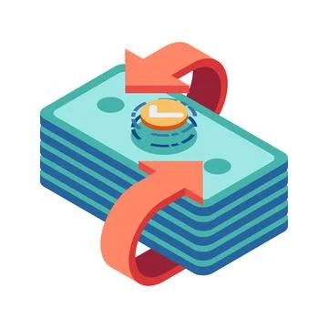 Isometric Stack of Money with Exchange Arrow Stock Illustration