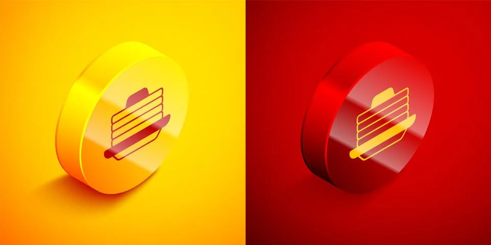 Isometric Stack of pancakes with honey icon isolated on orange and red backgr 库存插图