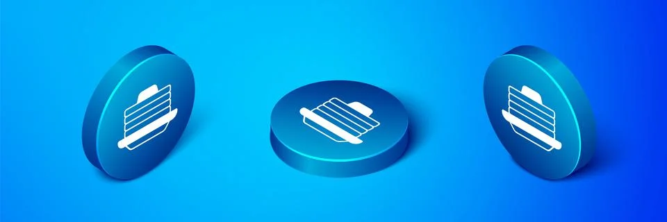 Isometric Stack of pancakes with honey icon isolated on blue background 库存插图