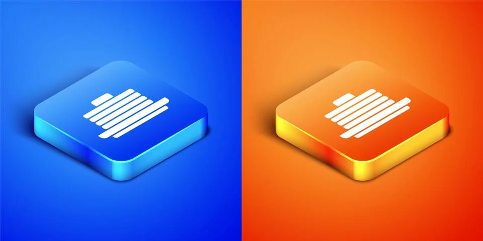 Isometric Stack of pancakes icon isolated on blue and orange background. Baki Illustrazione stock